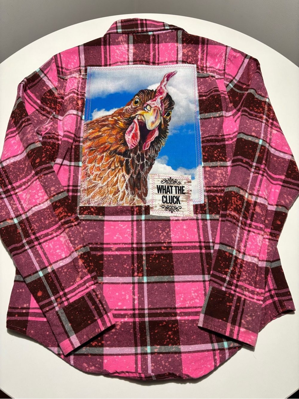 Angry Minnow Hot Pink & Maroon Oversized Cotton Flannel With Chicken Graphic - Picture 6 of 6